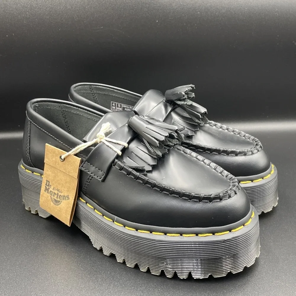 Doc Martens Adrian Quad Women's 6 Black Leather Slip On Platform Tassel Loafers - Picture 1 of 7